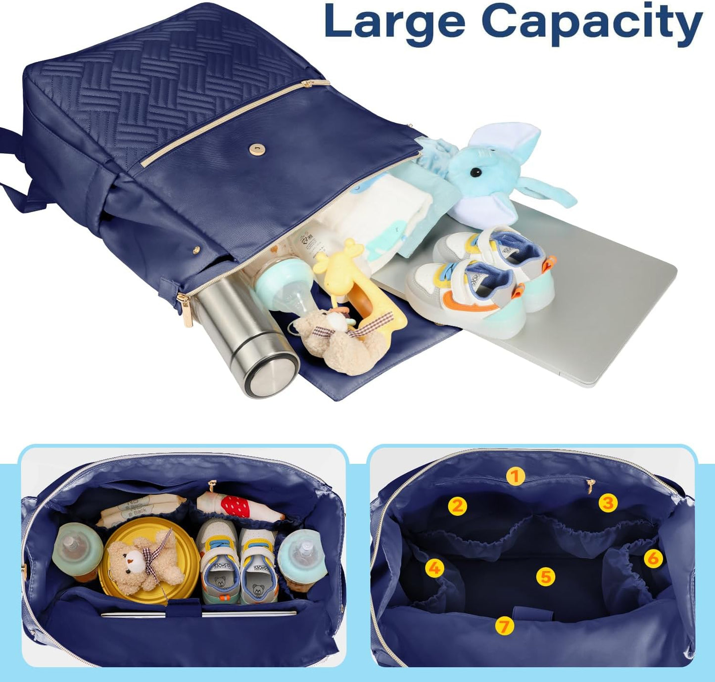 LANDICI Diaper Bag Backpack, Multifunction Waterproof Baby Diaper Bags with Changing Pad, Stroller Straps, Travel Essentials Stylish Back Pack for Mom Dad Boy Girls Toddler, Dark Blue
