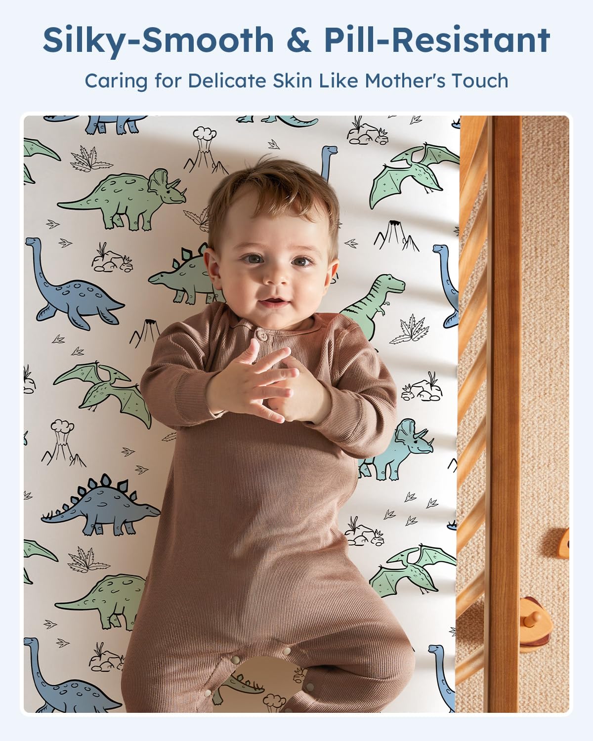 Baby Crib Sheets for Boys Girls, 28x52x8in Fitted Crib Sheet Neutral 3 Pack for Standard Crib and Toddler Mattress, Breathable Soft Microfiber Baby Sheet Green & Blue Dinosaur