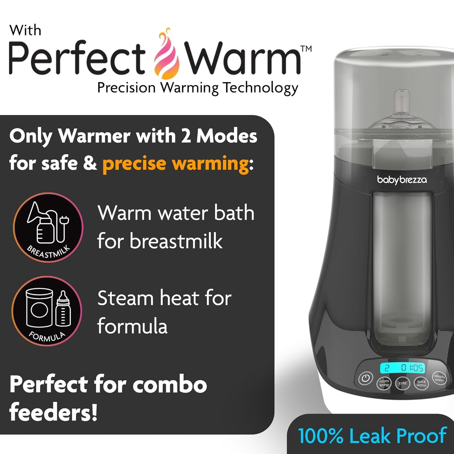 Baby Brezza Fast Baby Bottle Warmer - Baby Milk + Breastmilk Warmer Defroster – 2 Unique Temperatures for Breastmilk + Formula - Universal Fit for All Bottles, Bags + Jars