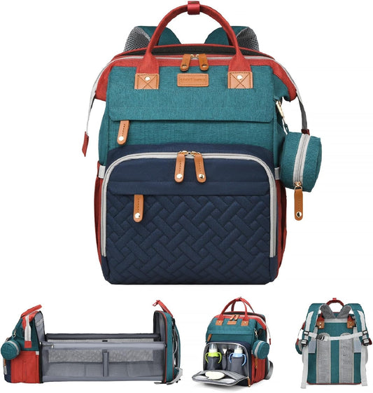 Baby Diaper Bags with Changing Station, Large Capacity Diaper Bag Backpack for Moms Dads with USB Charging Port,Travel Baby Bag with Pacifier Case & Stroller Straps(Up-Multicolor)