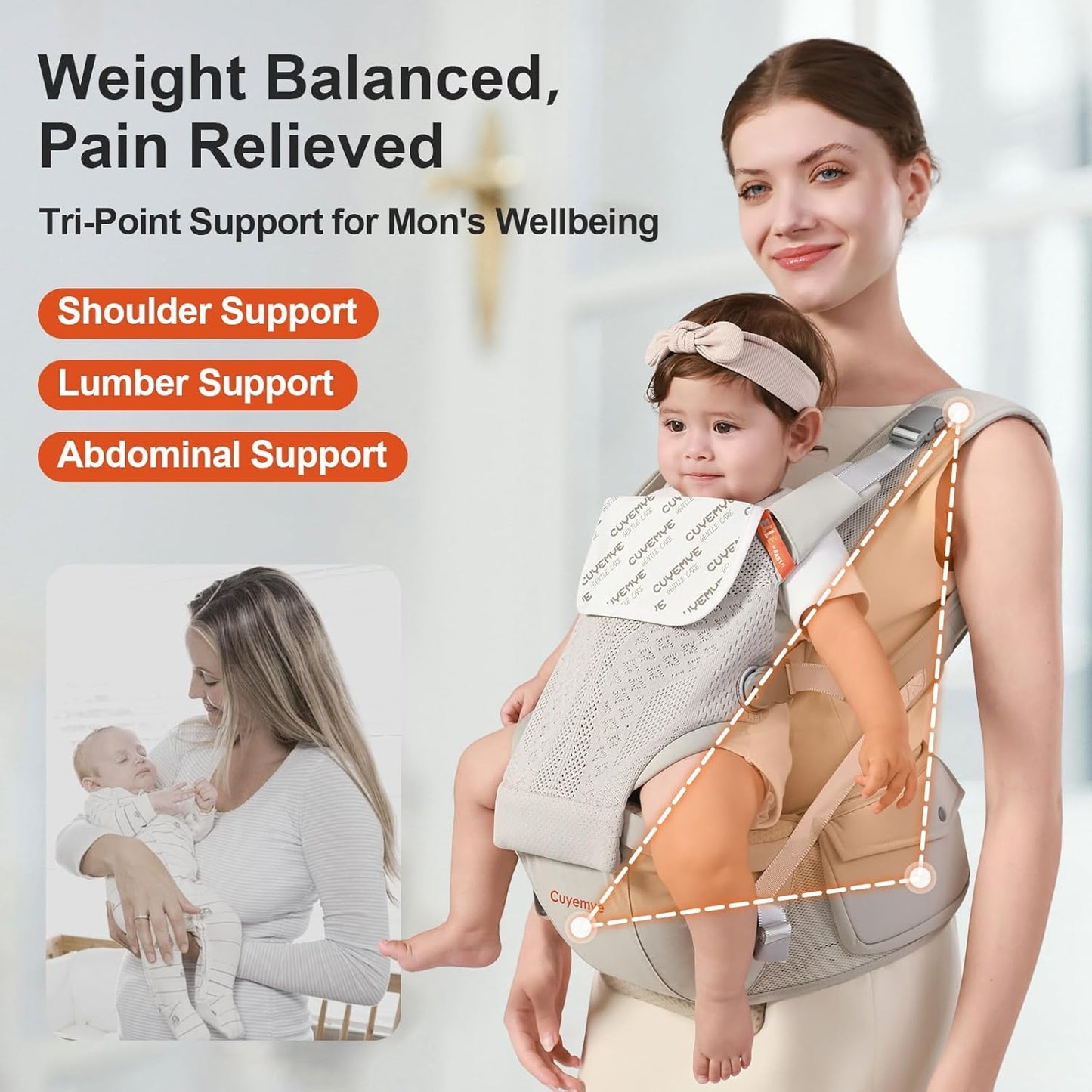 Baby Carrier with Hip Seat, 2-in-1 Forward-Facing Carry for Newborn to Toddler，Knob Design - Precision Adjustment，All Seasons Holder Infant Carriers Fits Waist Sizes up to 45 Inches (Grey)