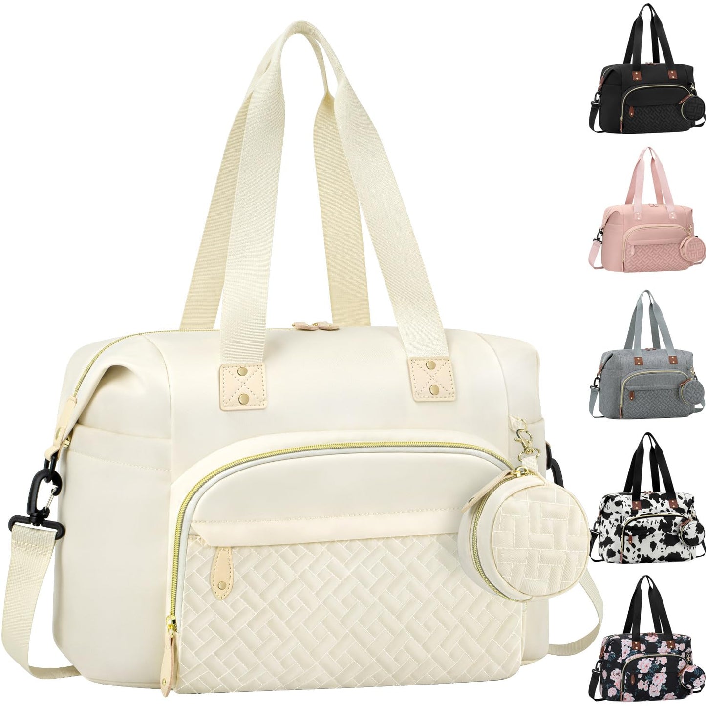 Diaper Bag Tote, Baby Bag Travel Diaper Tote Bag with Pacifier Case, Cute Maternity Hospital Baby Stylish Diaper Tote for Mom Dad Beige