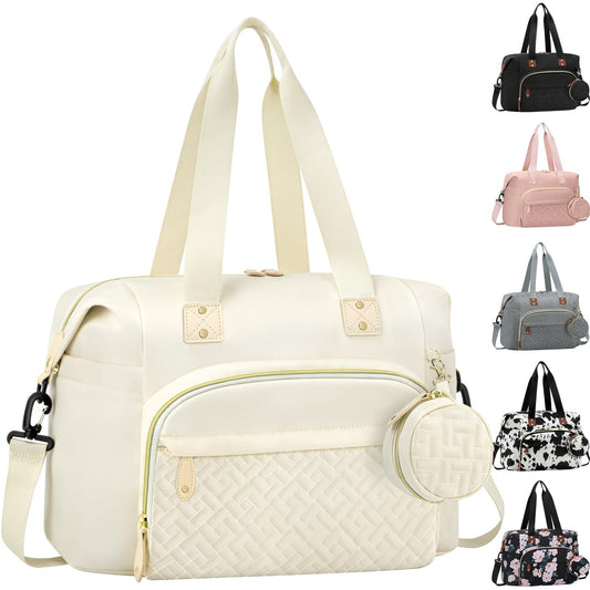 Diaper Bag Tote, Baby Bag Travel Diaper Tote Bag with Pacifier Case, Cute Maternity Hospital Baby Stylish Diaper Tote for Mom Dad Beige