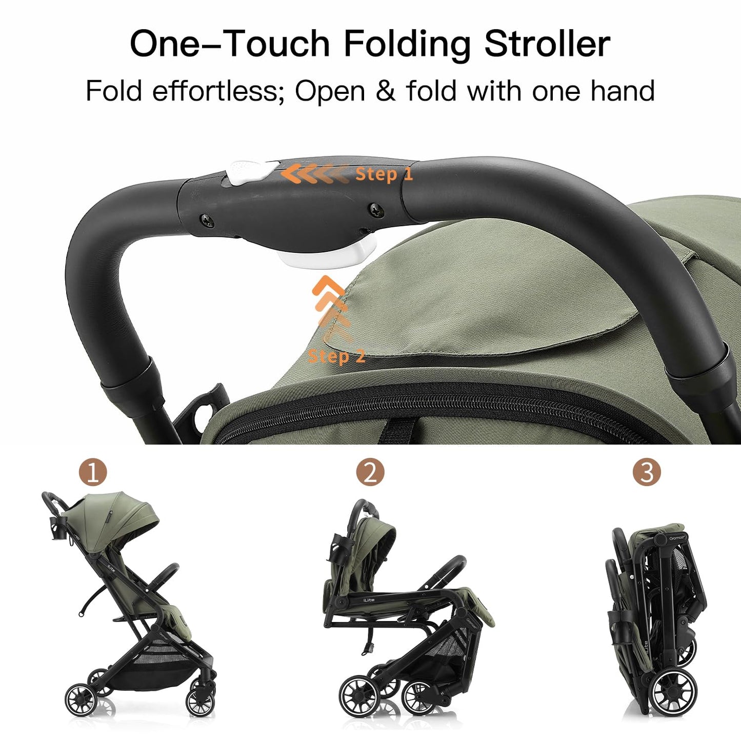Compact Fold Baby Stroller, Lightweight Travel Toddler Stroller with One-Click Fold, Extendable UPF50+ Canopy, Cup Holder, UV Protected and Waterproof, One-Hand Folding - Green