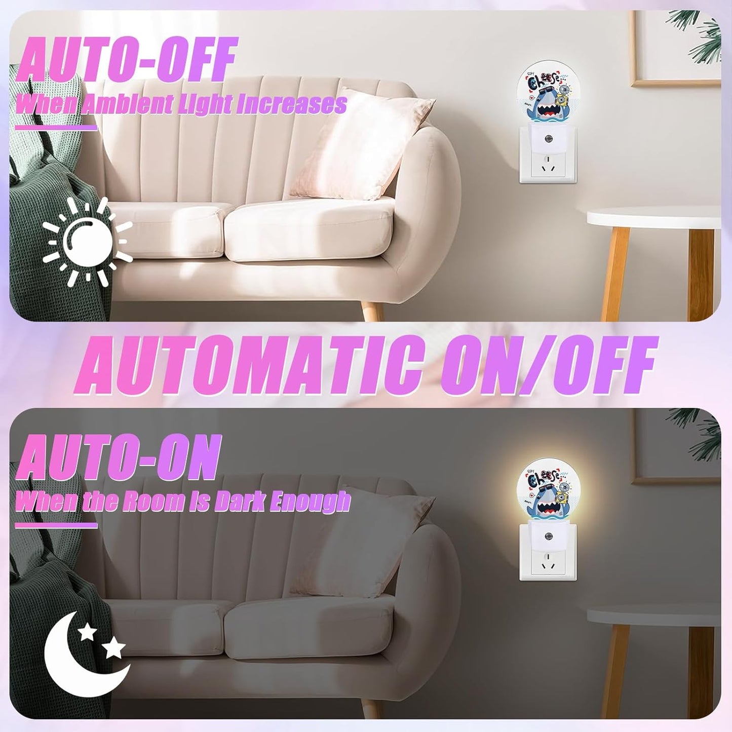 Cute Shark Night Light Ocean Animals Night Lights LED Lamp Round Plug into Wall Nightlight with Dusk to Dawn Sensor Home Hallway Stairway Kitchen Decor