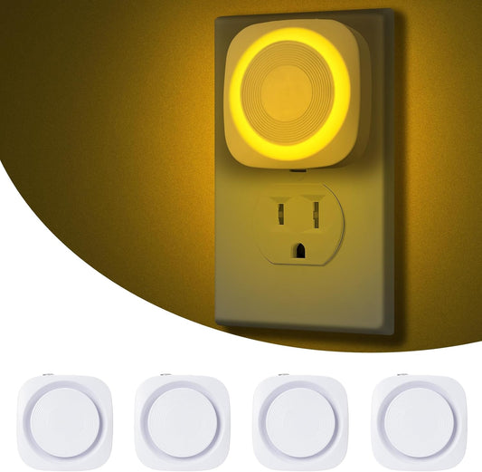 LED Night Lights Plug into Wall, Indirect Soft Dimmable Night Light with Dust to Dawn Sensor, Amber Nightlight for Bedroom,Bathroom,Kitchen,Stairs,Hallway,Travel, 4 Packs, Amber