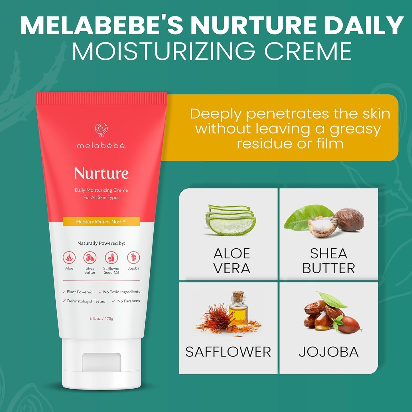 Nurture: Daily Moisturizing Cream - Baby Eczema Cream & Baby Lotion Sensitive Skin Baby Cream - Natural Baby Lotion and Baby Moisturizer Infused w/Shea, Aloe Vera & Jojoba Oils - 6oz