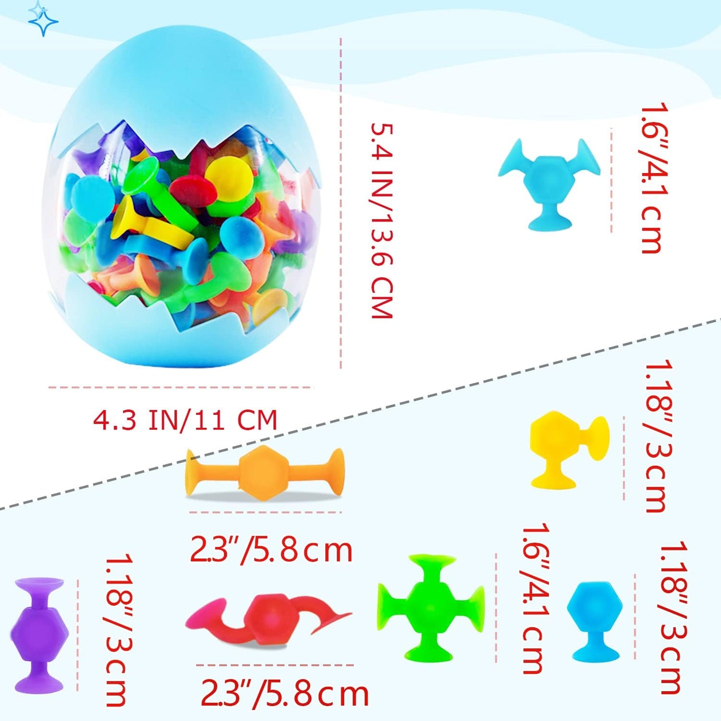 48 Pcs Bath Toys for Kids Ages 3+, Sensory Toys for Autistic Children, Travel Window Stem Learning Toys, Bathtub Toys with Dinosaur Eggshell Storage Christmas gifi for Kids