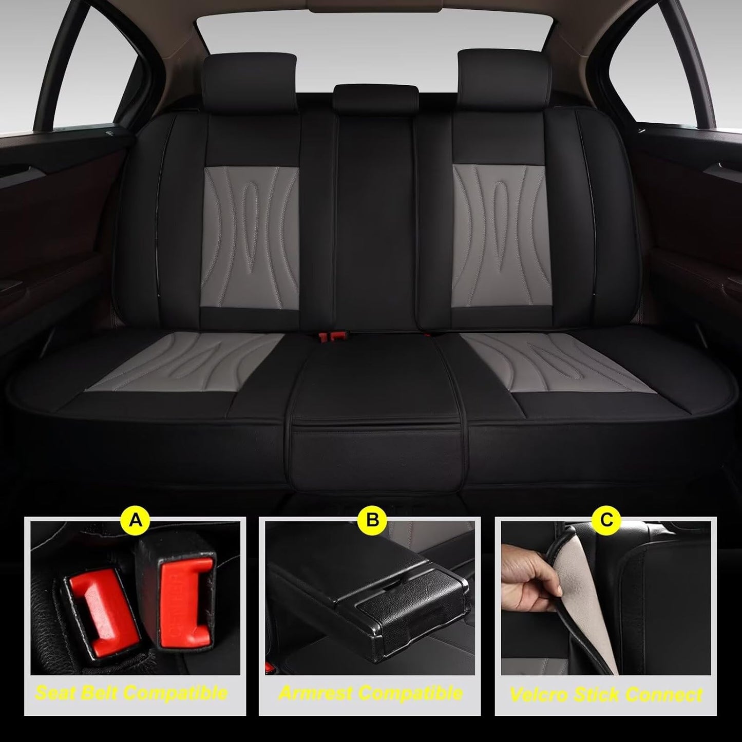 Car Seat Covers Fit for Hyundai Ioniq 5 2022-2024: Faux Leather Front and Rear Seat Covers Waterproof Auto Seat Protector with Compatible Airbag(5 Seats, Black&Grey)