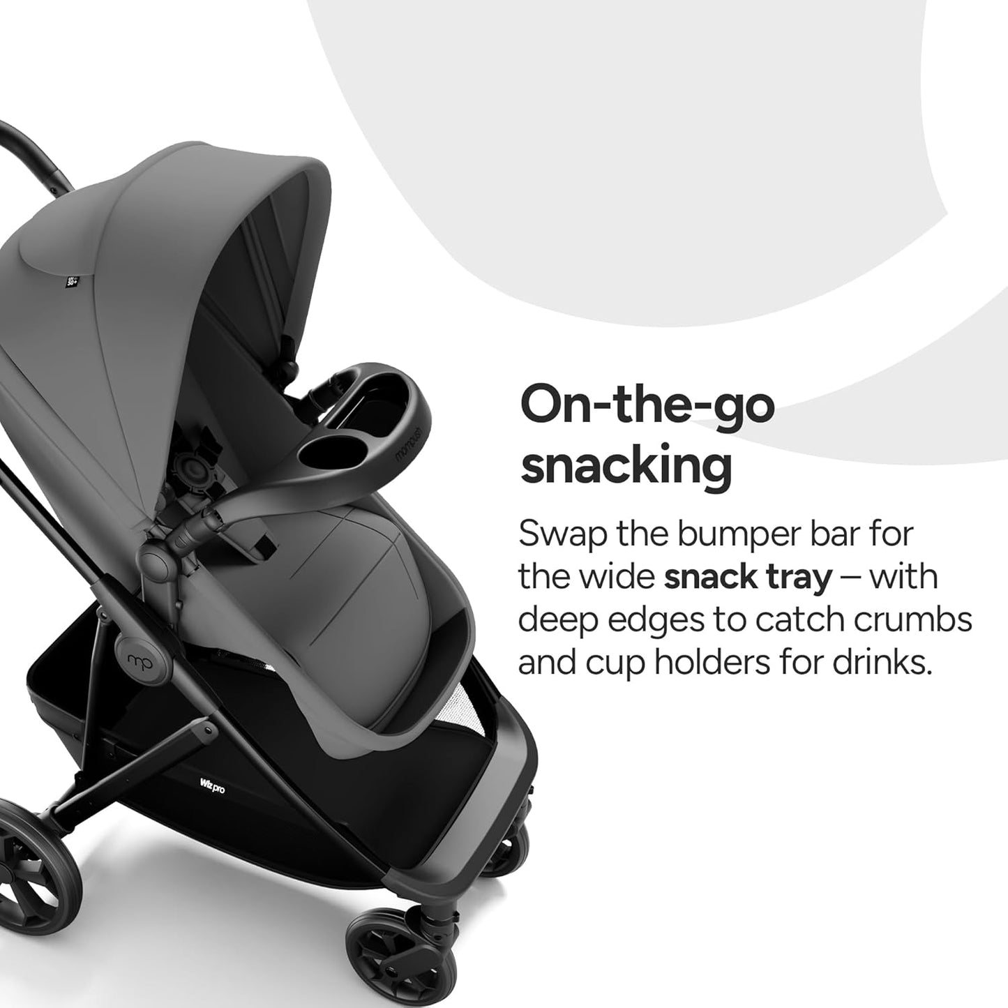 Mompush Wiz Pro 4-in-1 Baby Stroller with Bassinet Mode, Full-Size All-Terrain Premium Stroller from Newborn to Toddler, Snack Tray Included for Easy Feeding & Outing, Lay-Flat in Seconds