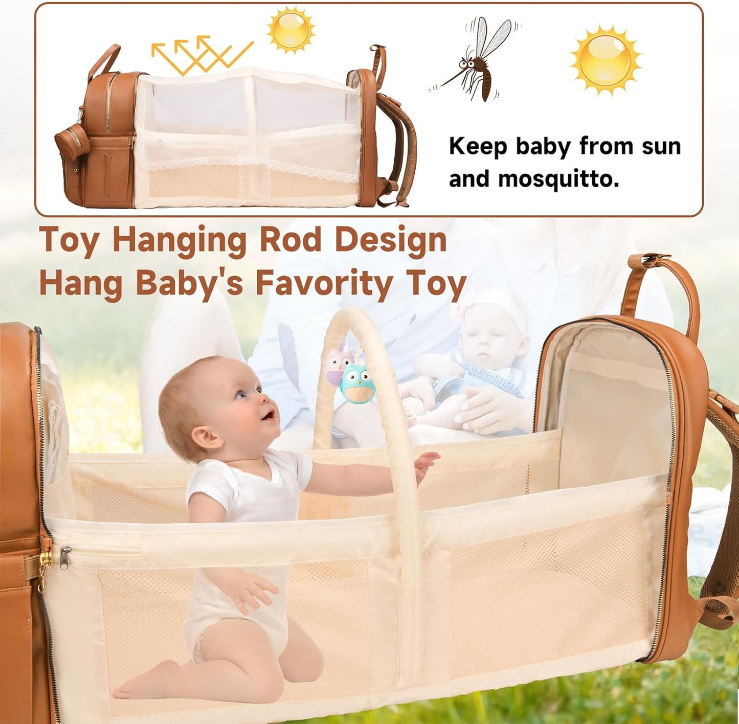 Leather Diaper Bags with Changing Station，Baby Bag，Large Capacity Diaper Bag Backpack for Moms Dads,Waterproof Diaper Backpack（Brown）