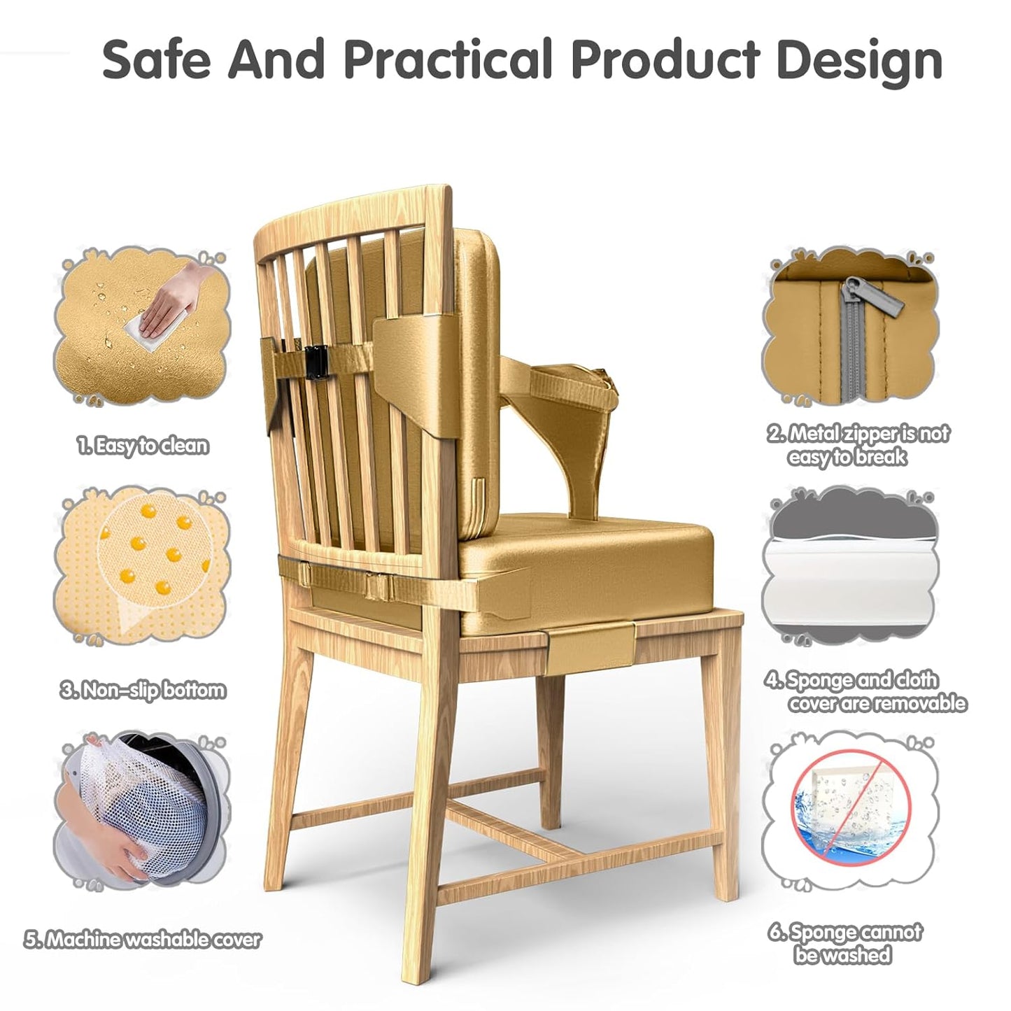 Toddler Booster Seat for Dining Table,Booster Seat for Kitchen Chair with Extended Straps,2PCS Portable with Safety Buckles,Suitable for Kids Aged 3-12 in Restaurants