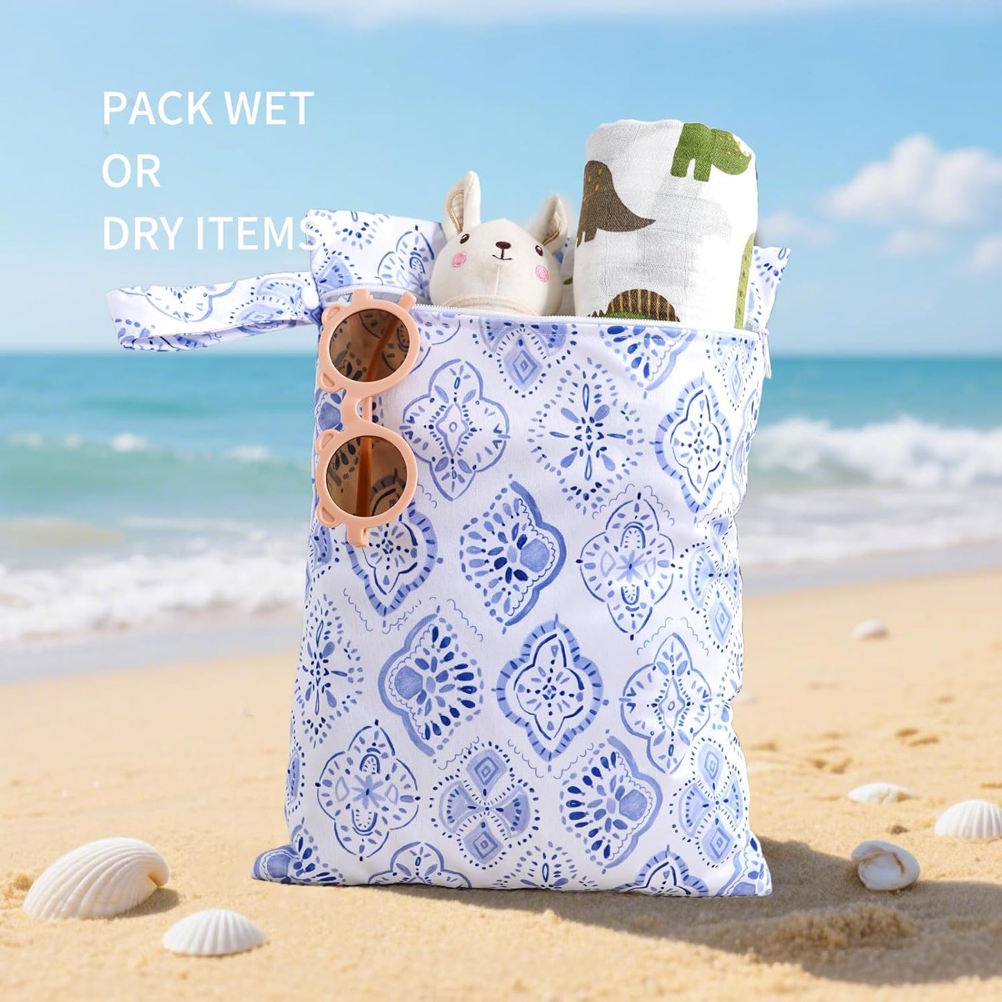 2Pcs Baby Wet Dry Bags for Cloth Diaper,Waterproof Reusable Travel Bags, Beach, Pool, Gym Bag for Swimsuits, Beach Vacation Essentials (Plain Pattern)