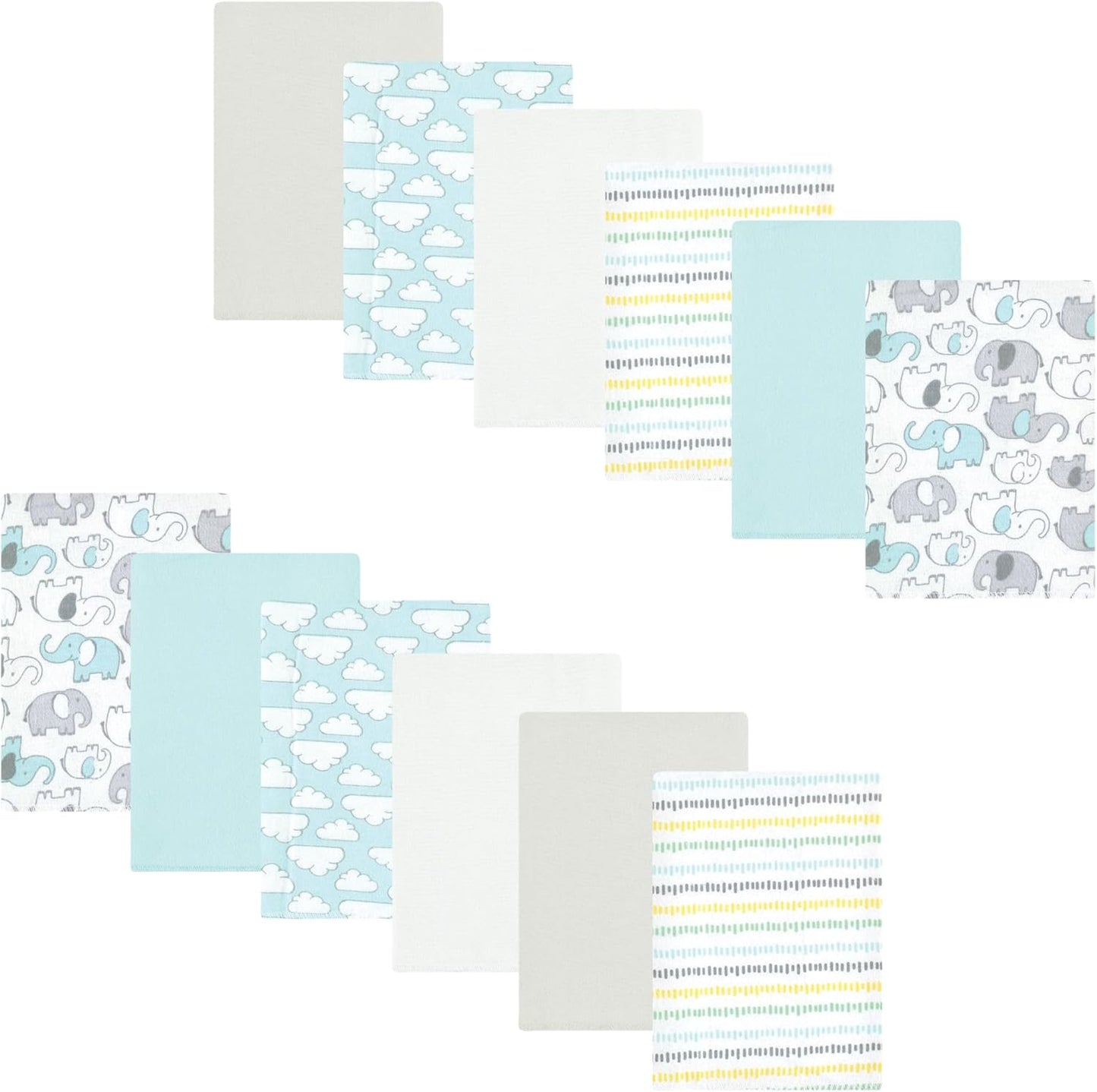 Luvable Friends Hudson Baby Flannel Burp Cloths 12pk, New Elephant