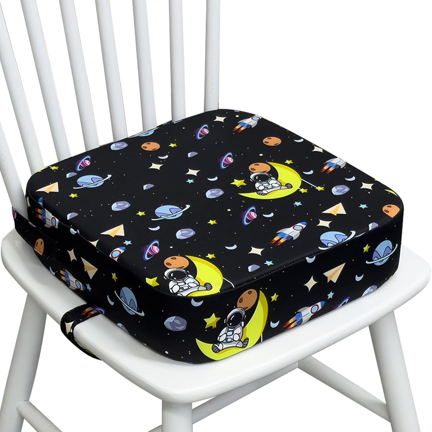 Toddler Booster Seat for Kitchen Chair, 3.5" Oxford Foam Cushion, Non-Slip Base, Adjustable Straps, Portable Dining Booster for Self-Feeding Toddlers at Home or on The Go (Black Starry Sky)