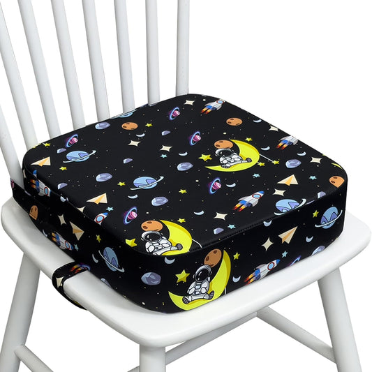 Toddler Booster Seat for Kitchen Chair, 3.5" Oxford Foam Cushion, Non-Slip Base, Adjustable Straps, Portable Dining Booster for Self-Feeding Toddlers at Home or on The Go (Black Starry Sky)