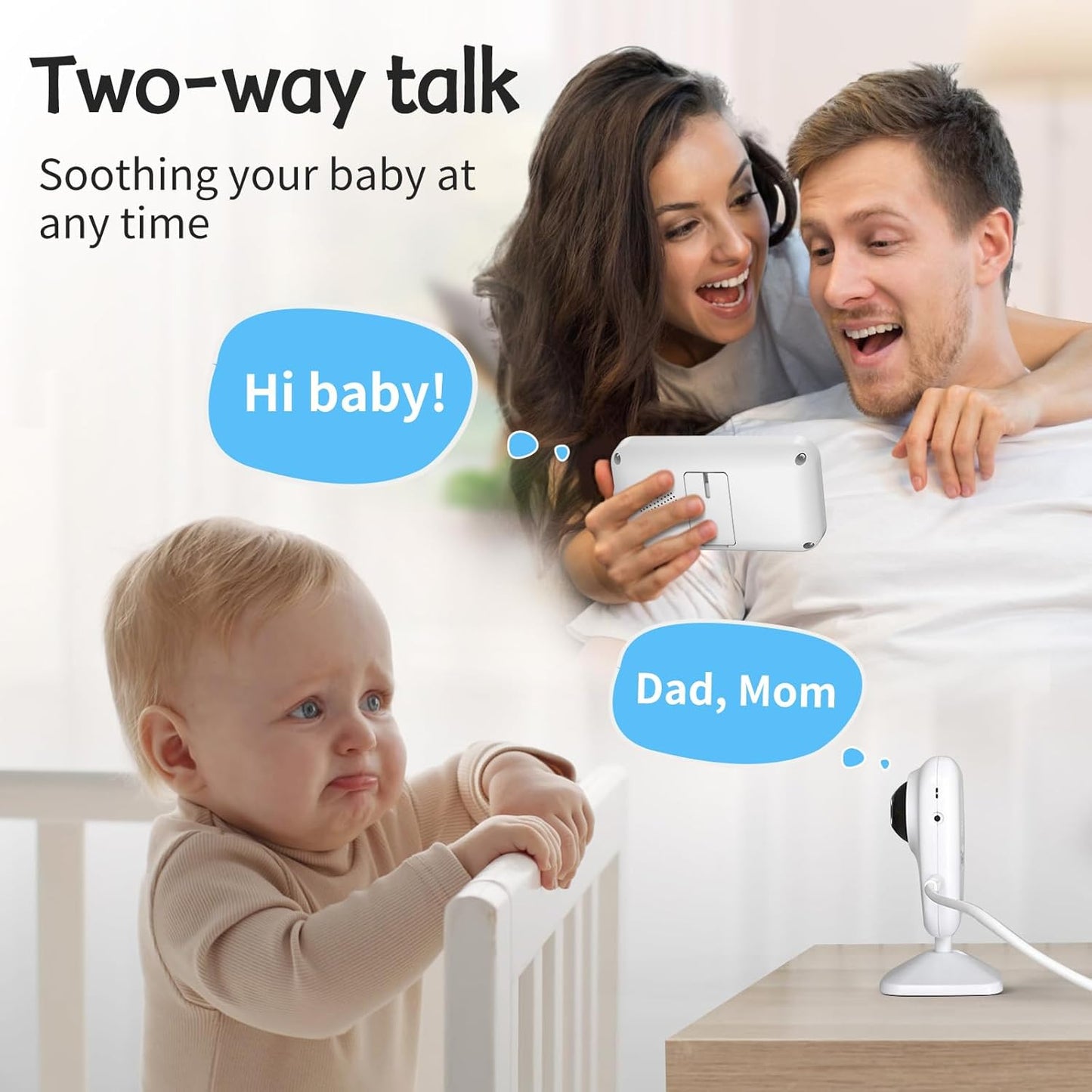 Video Baby Monitor with Camera No WiFi 1200ft Long Range, 2.8" Plug & Play Diaplay, Auto Night Vision, 5 Lullabies Portable Baby Sound Monitor, Baby Room Use, for Baby/Elderly