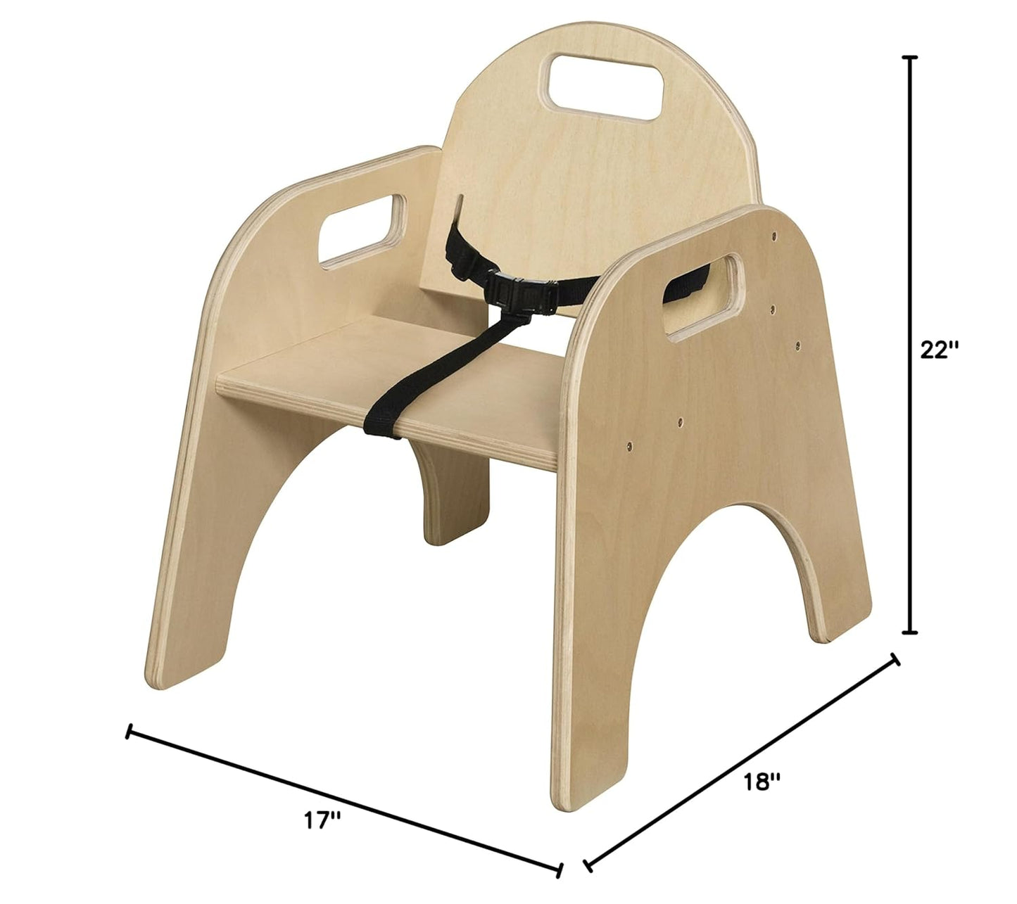 Montessori 13" H Birch Plywood Wooden Feeding Chair for Babies and Toddlers with 3 Point Safety Harness Suitable for Kids Between 3-7 Years [Set of 2, Fully Assembled]