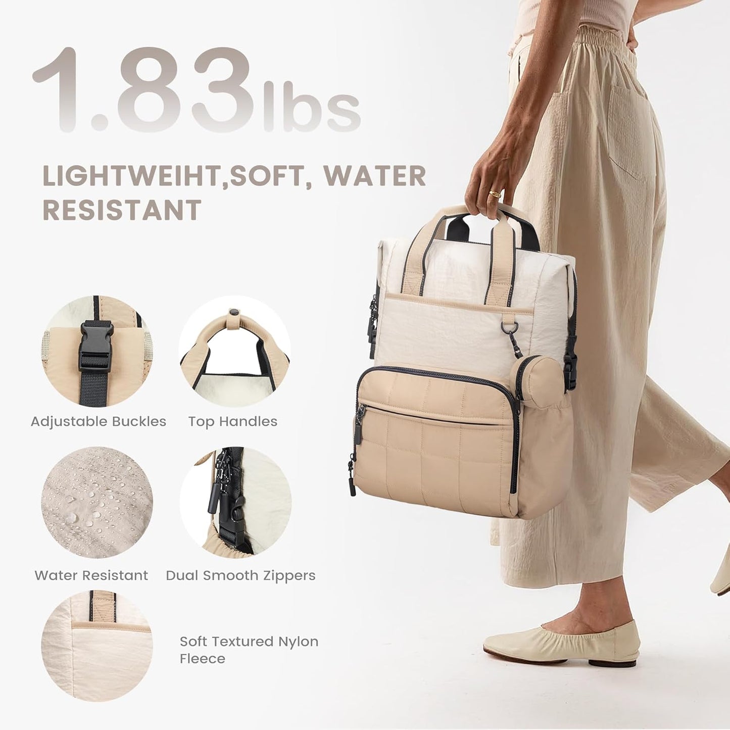 VONAL Diaper Bag Backpack, Lightweight Baby Diaper Bags, Travel Large Diaper Bag with Changing Station, Khiki Diaper Backpack for Boys Girls Newborn with Insulated Pockets, Stroller Straps