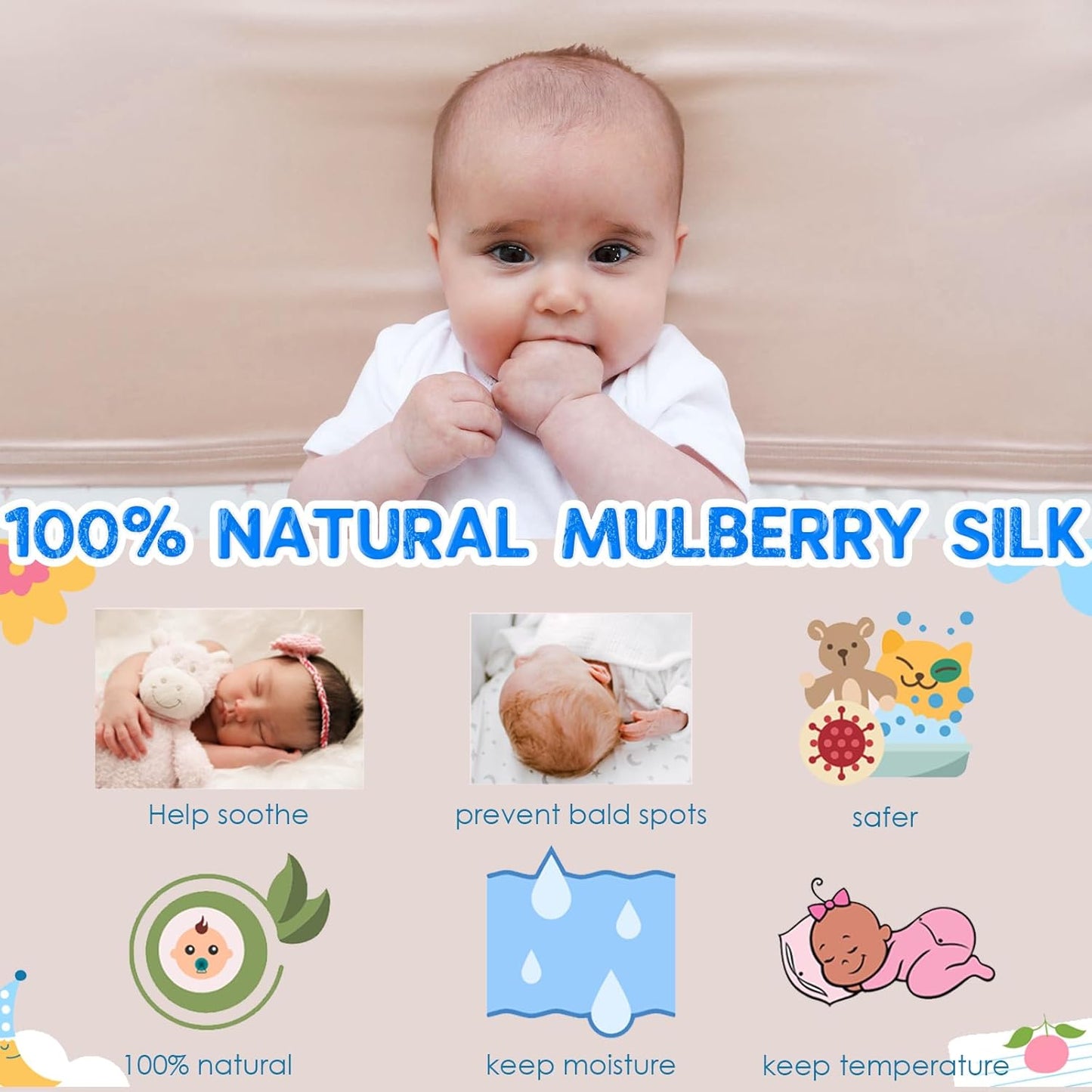 PROMEED 100% Mulberry Silk Bassinet Sheet for Baby Hair Loss and Bald Spot, Oeko-TEX Certified 23 Momme Silk Farm Animal Nursery Bedding for Bassinets/Cradles/Cots/Cribs (Farm Animals)