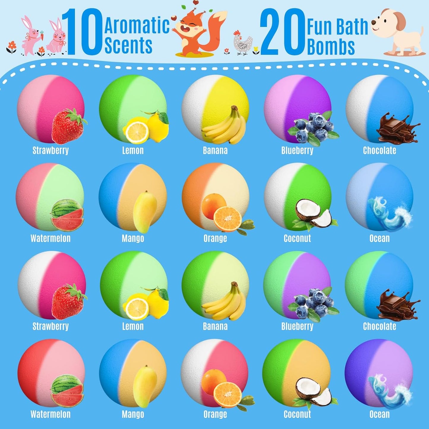 Bath Bombs for Kids with Toys Inside, 20 Kids Bath Bombs with Animal Toys Inside, Skin-Friendly, Non Toxic, Handmade Organic Natural Bubble Bath Fizzies, Birthday Gifts for Girls Boys