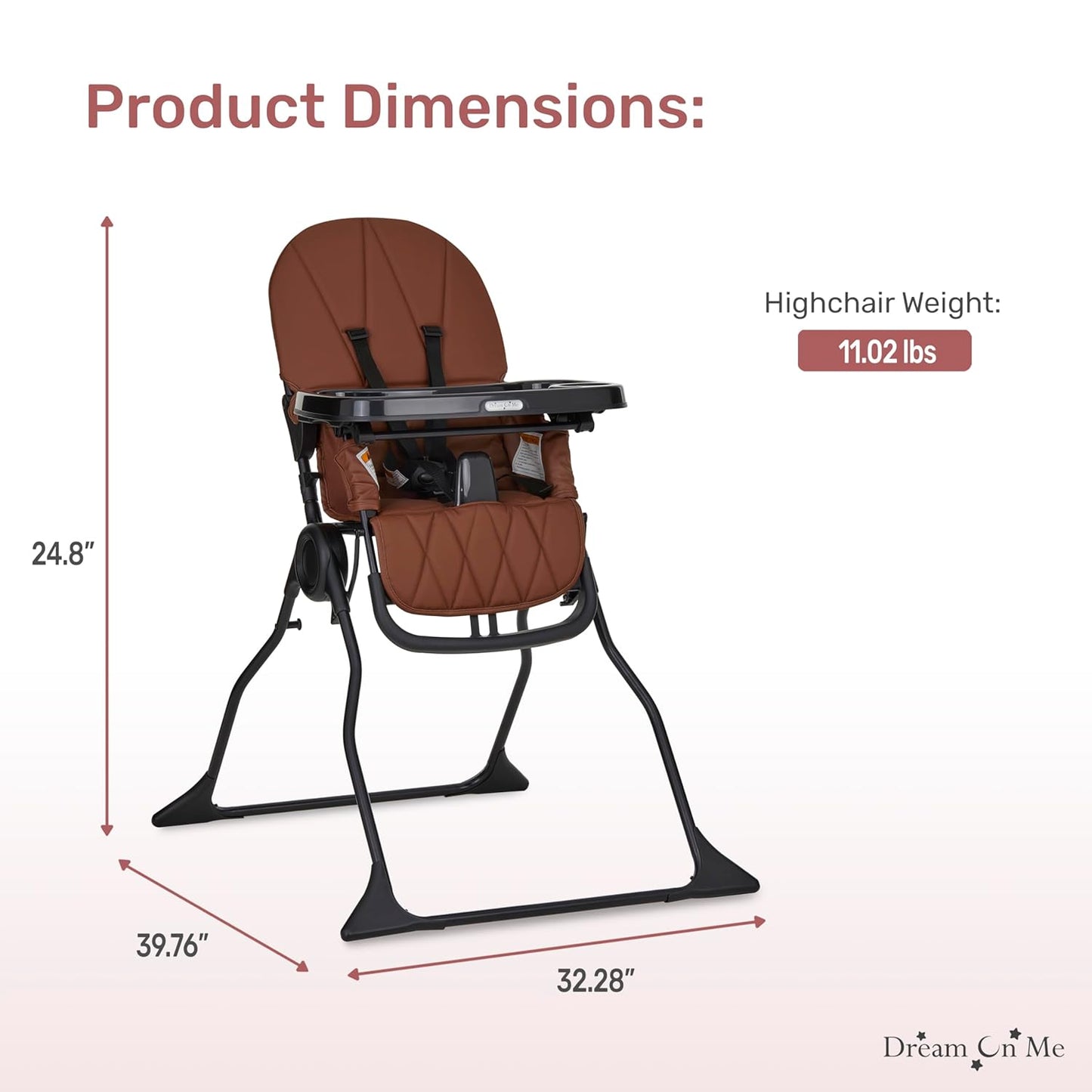 Dream On Me Snack and Stow Highchair | Adjustable Feeding Chair with Removable Tray, Lightweight, Foldable Design, Easy to Clean, Perfect for Toddlers & Infants
