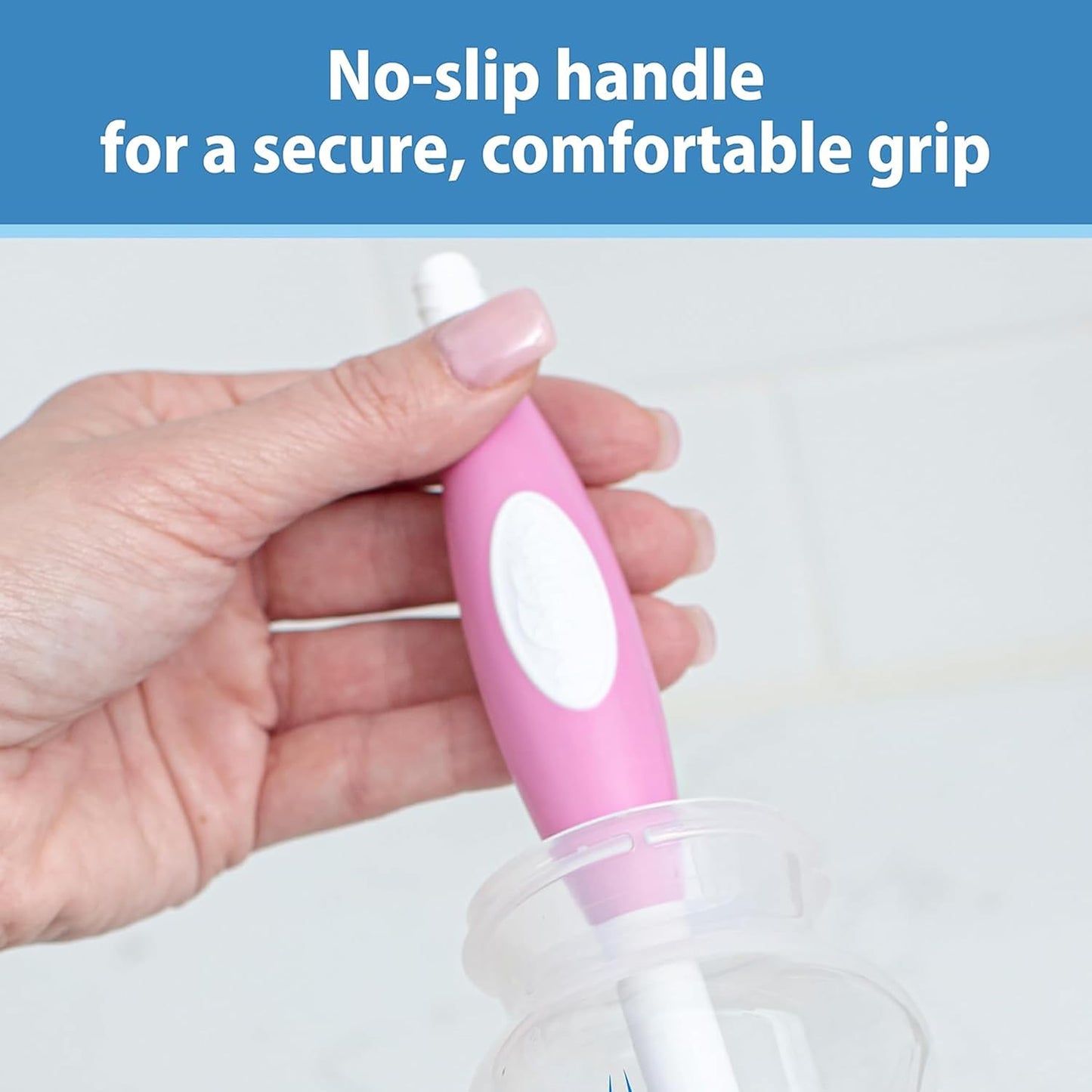 Dr. Brown's Soft Touch No Scratch Baby Bottle Cleaning Brush Nipple Cleaner with Stand and Storage Clip, BPA Free, Pink 4-Pack