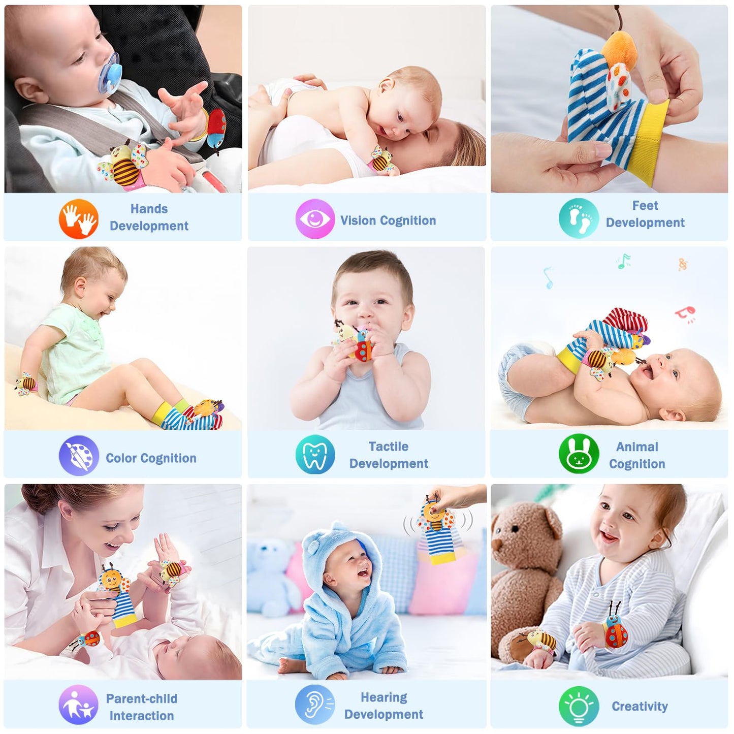 Bloobloomax Baby Rattles Toys for 0-12 Month, Infant Girl Boy Toys for Babies 3-6 Months, Newborn Hand & Foot Toys for 0 to 9 Months, Baby Shower Gifts Set with Wrist Rattle Socks (Pink-8PCS)