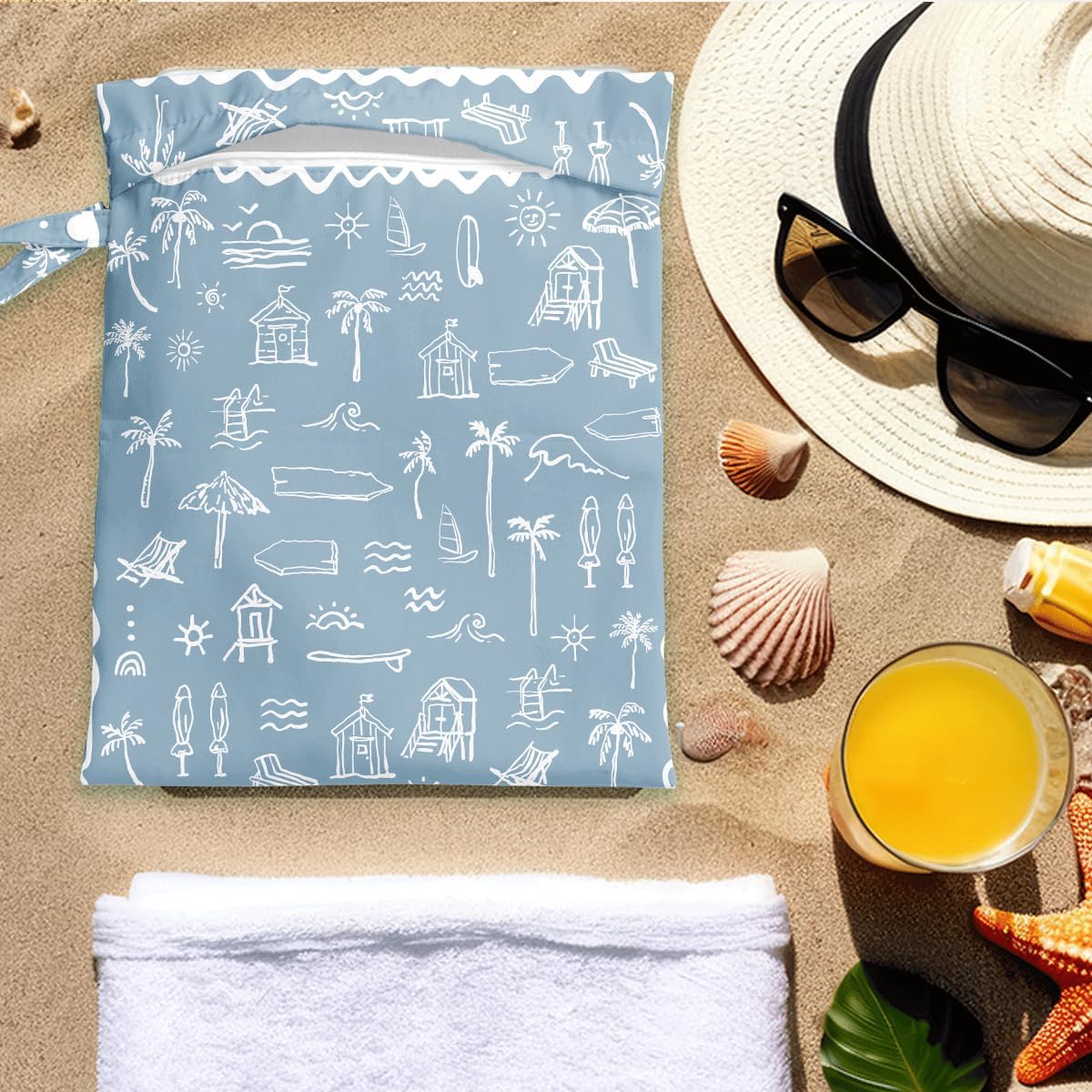 Wet Bag for Swimsuit Pool Travel Baby Cloth Diapers Dirty Yoga Gym Clothes Beach Bags Summer Gifts for Women Men Beach Vacation Essentials Costal Blue Waterproof Wet Dry Bag Travel Laundry Bags