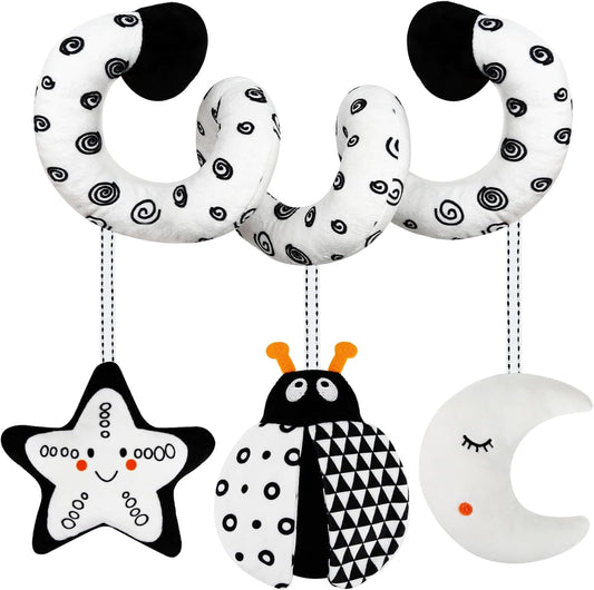 TSYAN Car Seat Toys for Babies 0-6 Months,Hanging Rattle Toys for Crib Mobile, Baby Spiral Hanging Stroller Black and White High Contrast Toys for Newborn 0 3 6 9 12 Months Baby Boys Girls (Bug)