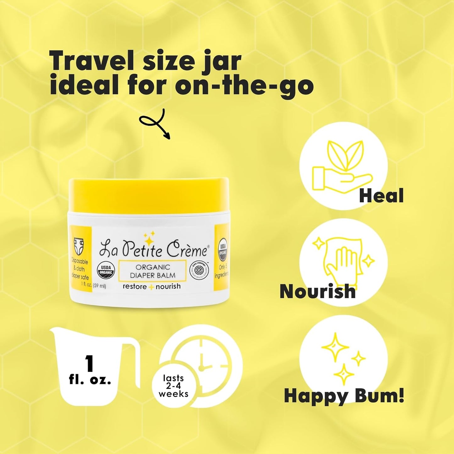 La Petite Creme French Organic Diaper Balm (1 oz) - Healing & Nourishing Diaper Cream - Gentle & Safe Liniment Baby Lotion - USDA Certified Organic - Baby Essentials for Newborn