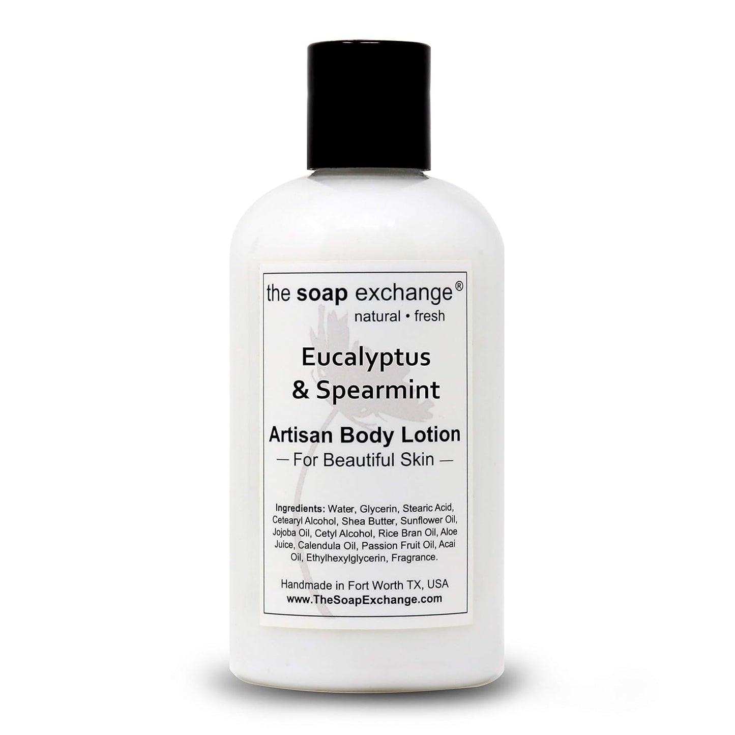The Soap Exchange Body Lotion - Eucalyptus & Spearmint Scent - Hand Crafted 8 fl oz / 240 ml Natural Artisan Skin Care for Hand, Face, & Body, Moisturize, Hydrate, & Protect. Made in the USA.