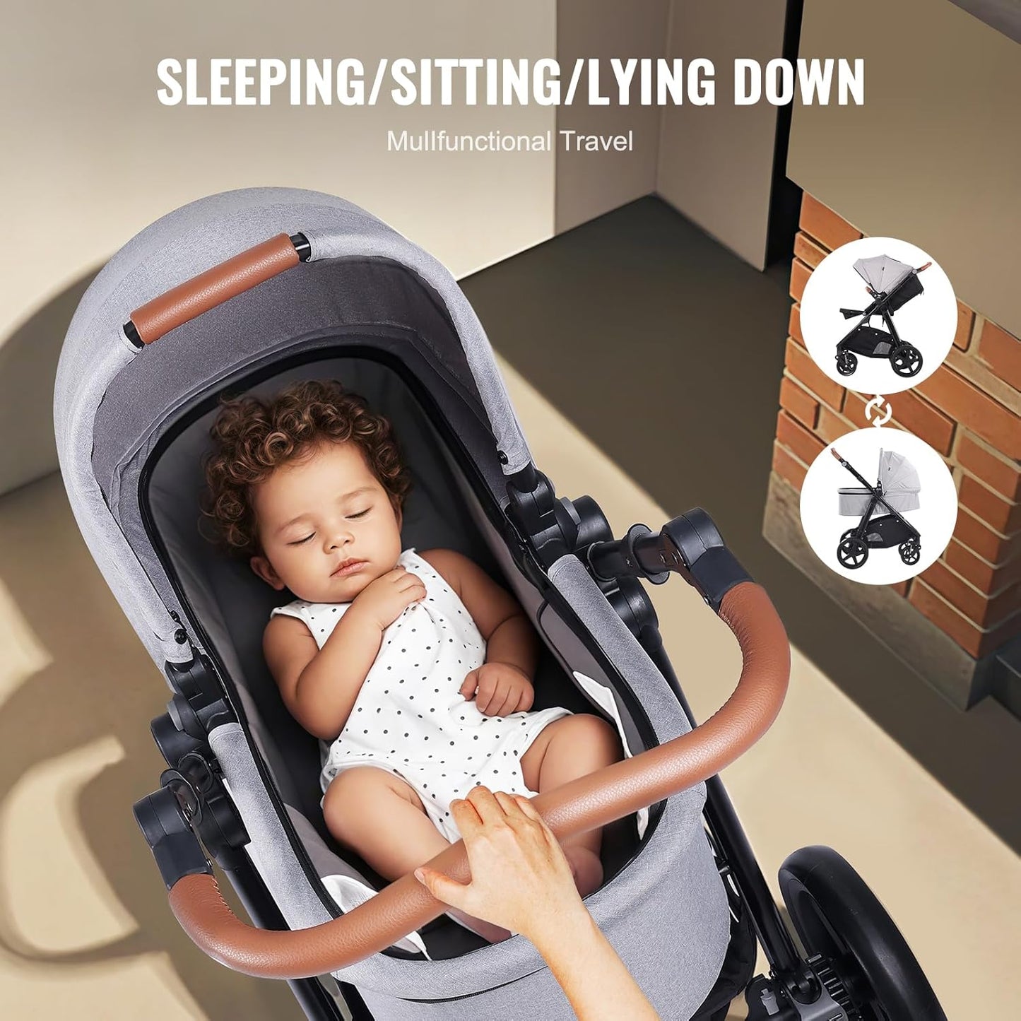 VEVOR 2-in-1 Baby Stroller with Infant Bassinet, Reversible Seat & Easy One-Button Fold, Aluminum Frame, EVA Tires with Brake, Lightweight Travel System Combo (Light Gray)