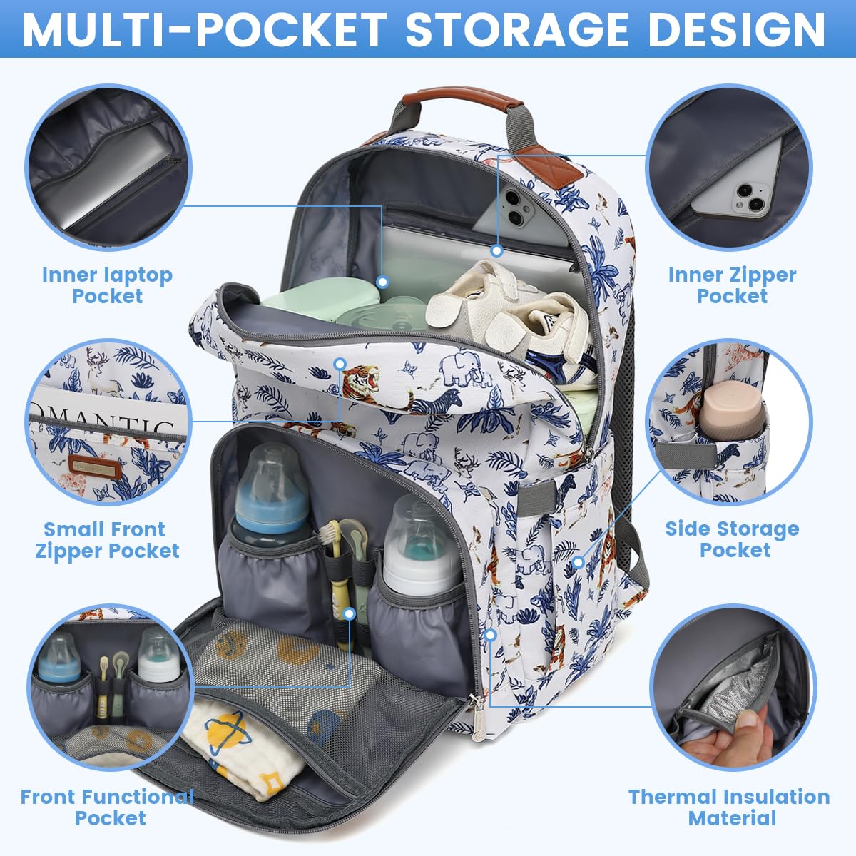 Diaper Bag Backpack, Large Baby Nappy Bags with Portable Changing Pad for Boys and GirlsMultifunction Travel Baby Bag for Moms Dads, Shower Gifts Waterproof and Stylish