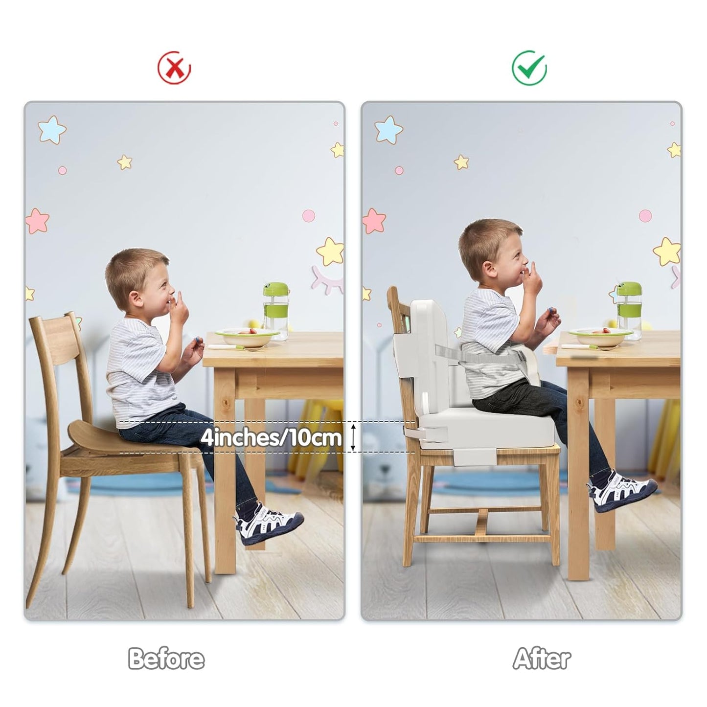 Toddler Booster Seat for Dining Table,Booster Seat for Kitchen Chair with Extended Straps,2PCS Portable with Safety Buckles,Suitable for Kids Aged 3-12 in Restaurants