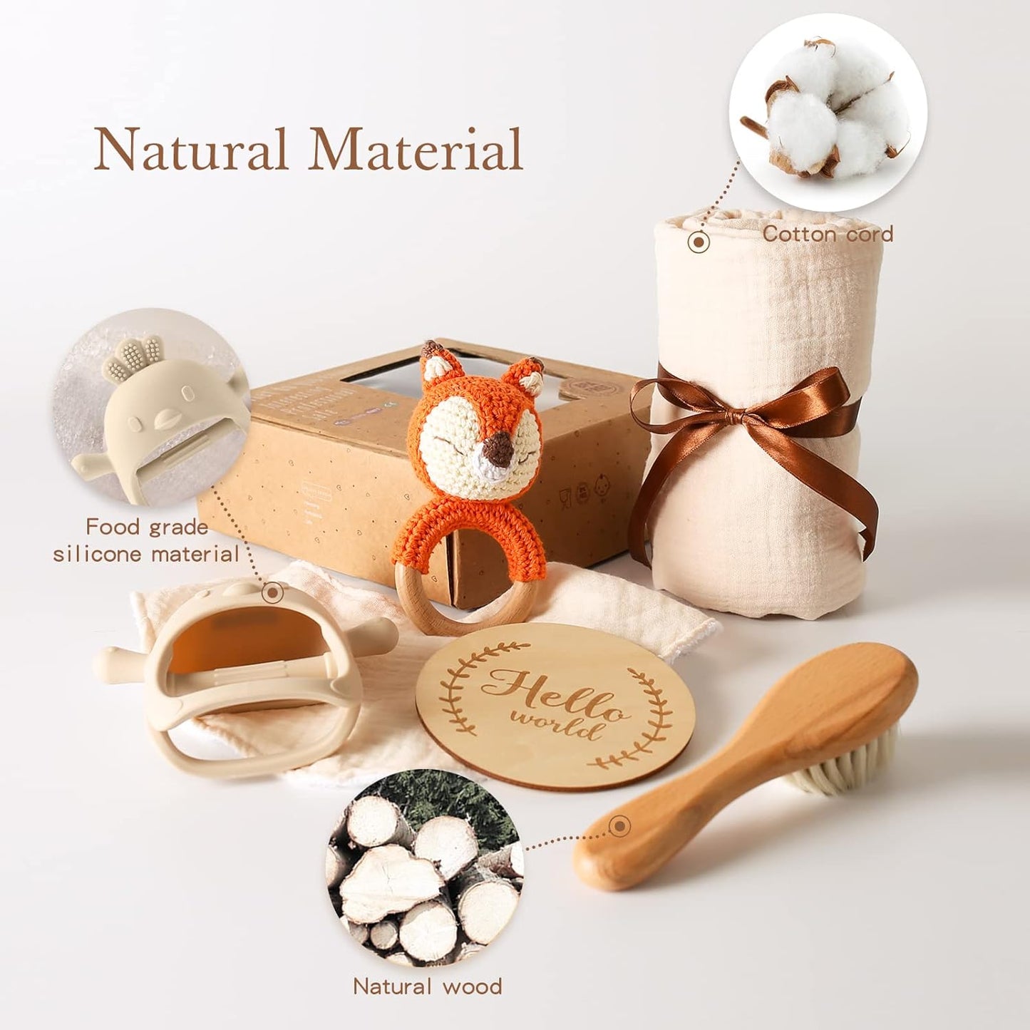 YOUUYS Baby Gift Set for Newborn - Baby Essential Bath Basket Gift Set with Baby Blanket Baby Rattle Teether Toy & Hair Brush Newborn Shower Gift for Baby Girls Boys 6PCS (Orange Fox)