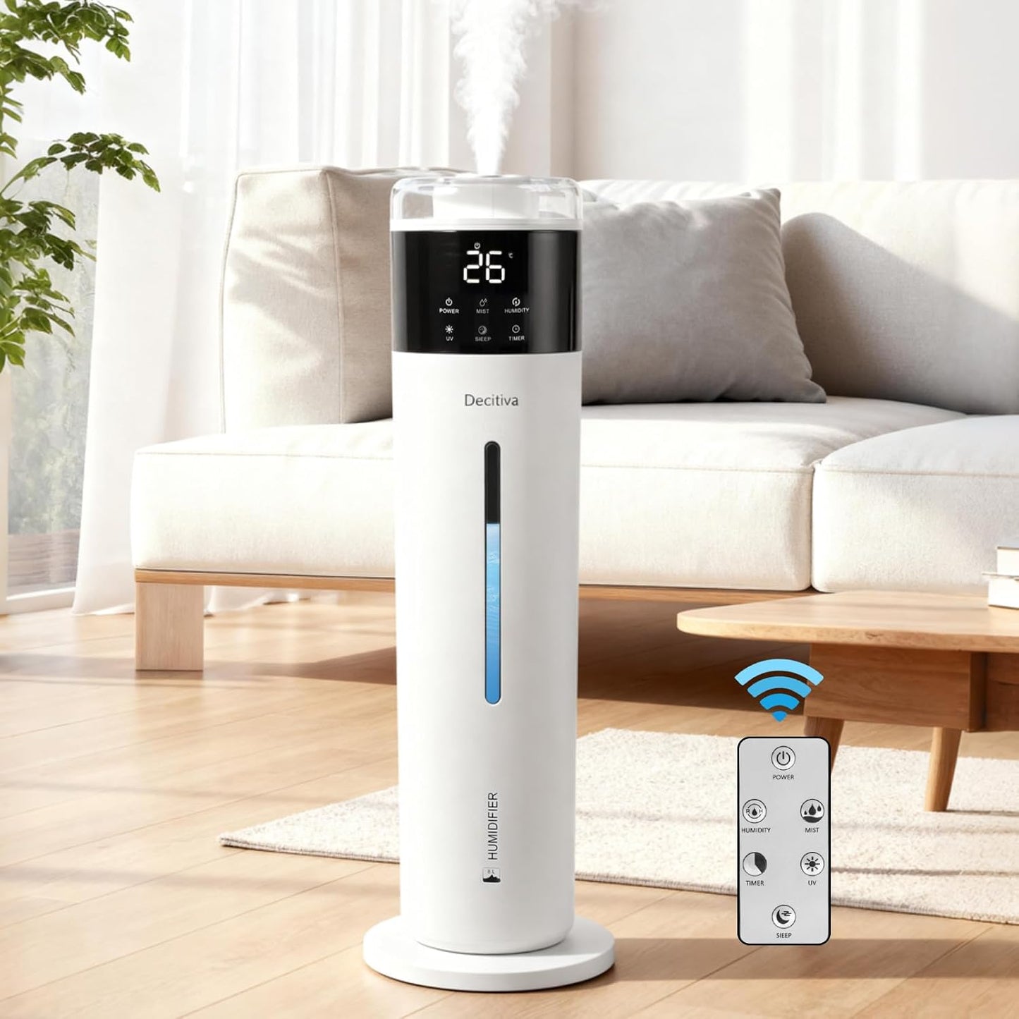 Large Humidifier for Bedroom, 8L/2.1Gal Ultrasonic Cool Mist, Remote control,Easy Clean with 350ML/H Large Mist Speed, Suitable for Kids Room Plant Yoga Study Room Office
