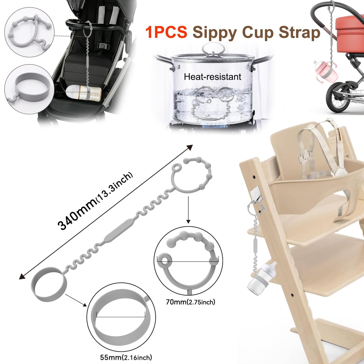 Universal Booster Wheel Kit for Stokke Tripp Trapp High Chairs - 360° Swivel Casters with Safety Locks + Free Sippy Cup Strap (4-Piece Set)