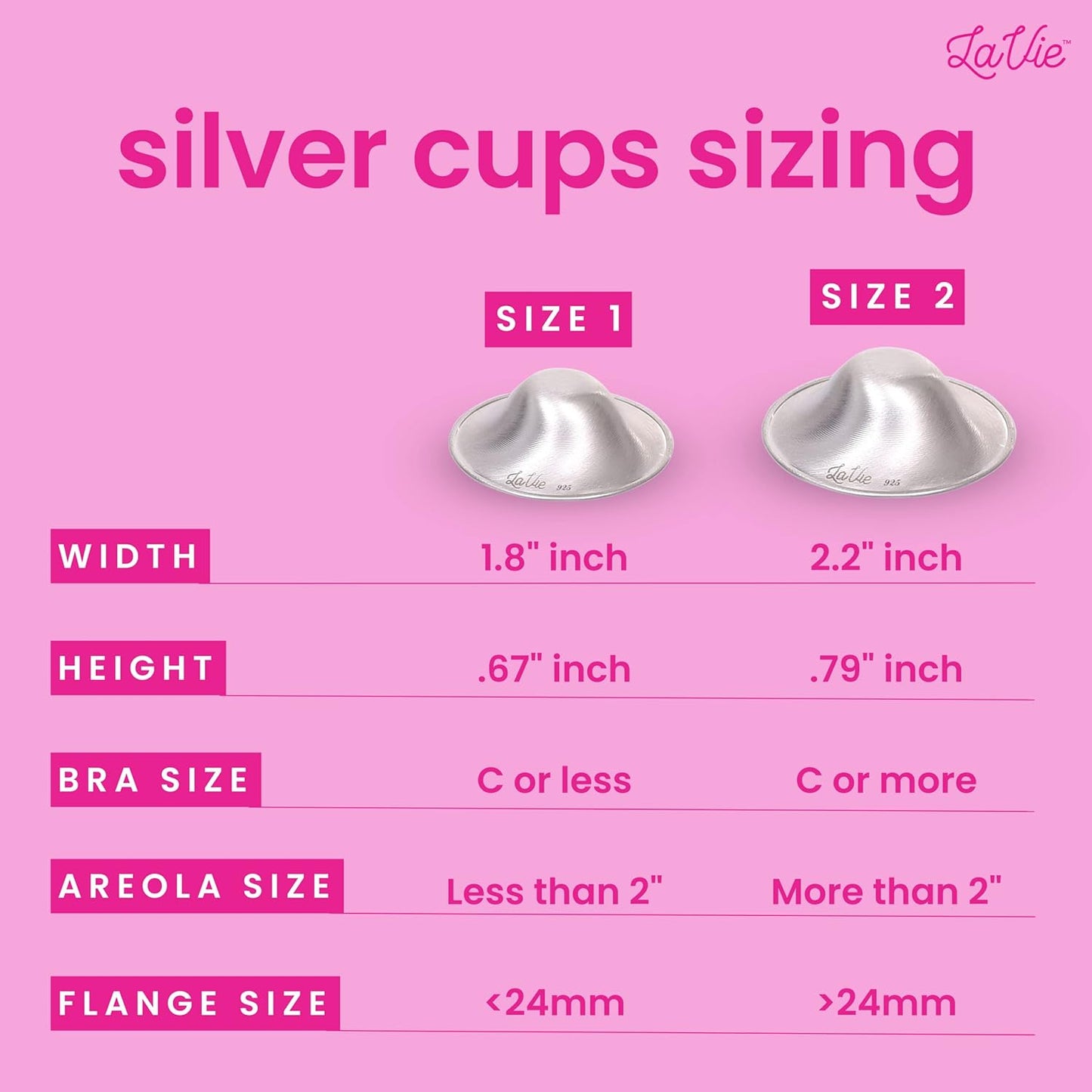 LaVie Silver Nursing Cups, Soothing Protection for Nursing Nipples of Newborns, Calming Relief for Breastfeeding Moms, 925 Silver Nipple Covers All Natural (Size 1)
