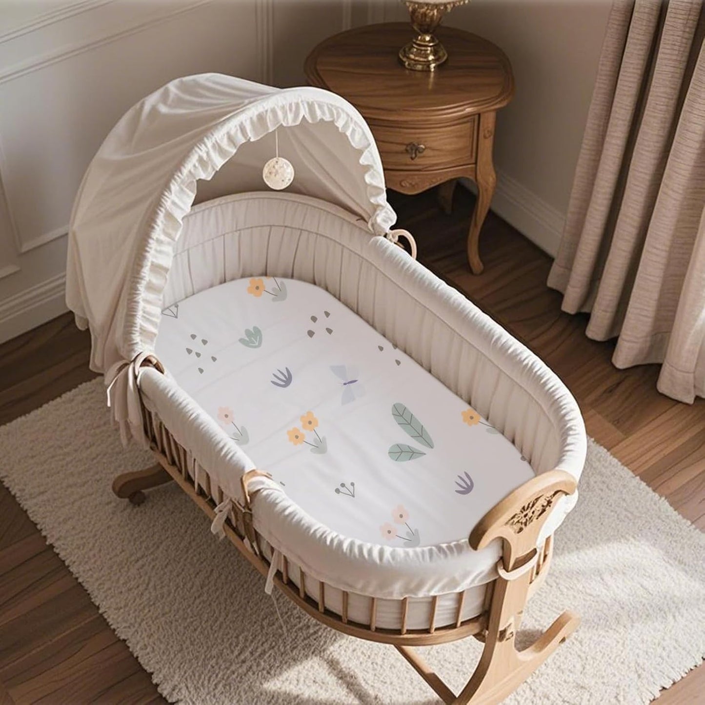 100% Jersey Cotton Bassinet Sheets 20" x 33" Fits Angelbliss, YADAQE, wayfong, Maxi-COSI, BIERUM and Papablic Baby Bassinet, Super Soft and Breathable Fitted Sheets, 3 Pack, Green