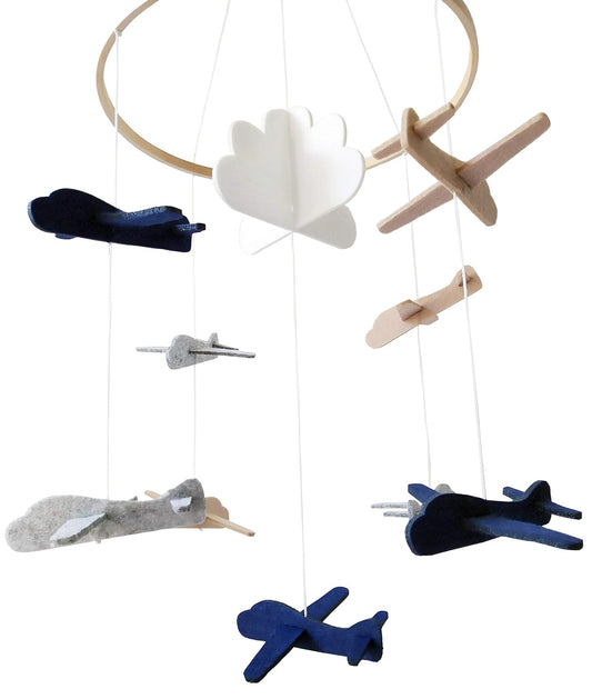 Baby Crib Mobile (Airplanes in The Clouds) - Nursery Decoration Ceiling Mobile and Baby Shower Gift for Boys & Girls - Grey and White