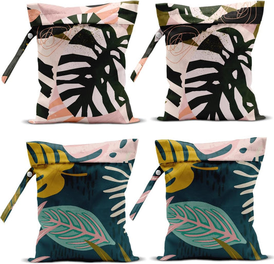 4 Pack Wet Bag for Swimsuit, Beach Travel Essentials Wet Dry Bag, for Sunscreen Toiletry Dirty Clothes Yoga Gym Diaper, Friend Summer Beach Vacation Gifts. Palm leaves