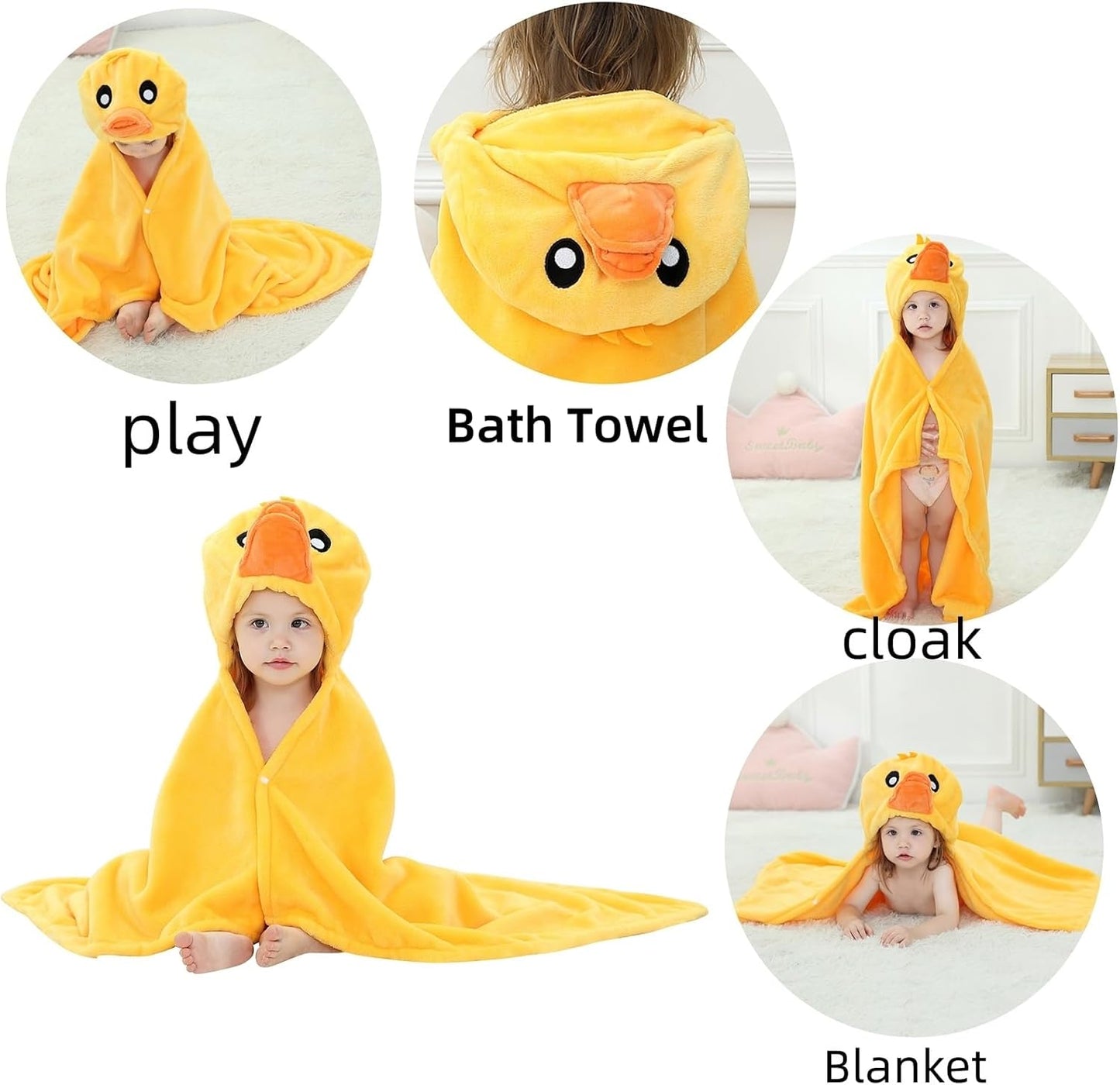 Wearable Blanket Hoodie for Kids Toddlers Hooded Towels Soft Cozy Flannel Wearable Throw Blanket Hoodie for Boys Girls Birthday Gifts (Duck 50 * 40)