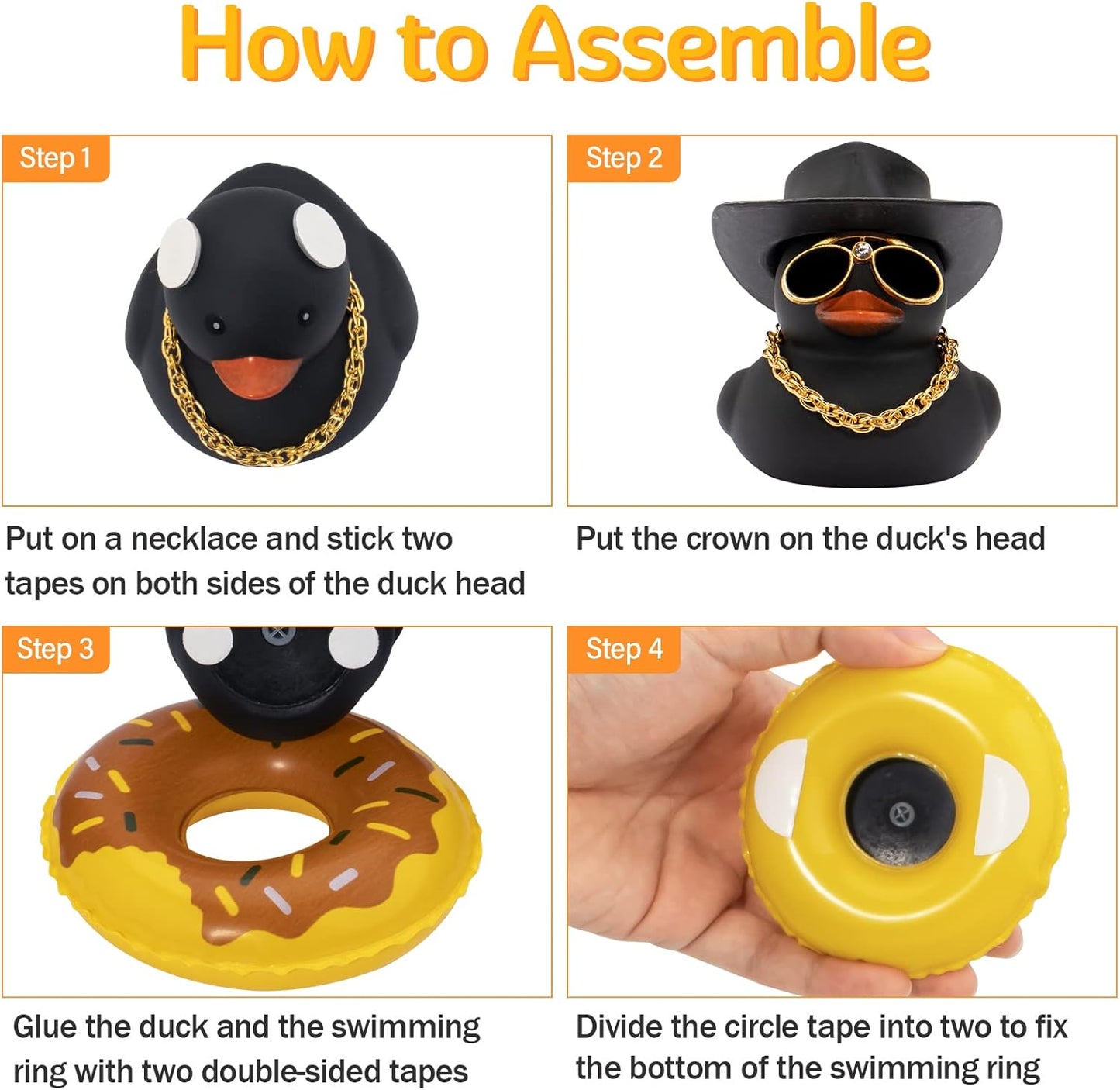 wonuu 2Pcs Car Dashboard Decorations Color Ducks, Rubber Duck for Car Ornament Accessories with Mini Hat Sunglasses Necklace and Swim Ring, A_Black&Brown Duck+Black Spots Cowboy&Brown Cowboy