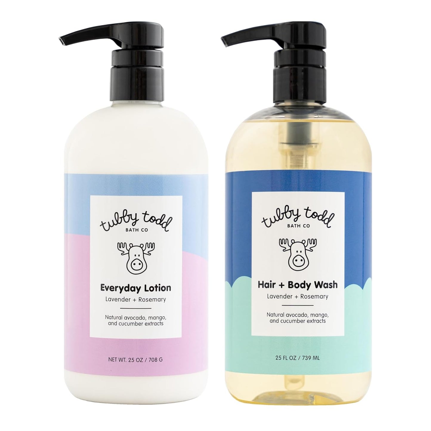 TUBBY TODD Baby Body Wash and Lotion Set - Gentle, Hypoallergenic Skincare for Newborns & Toddlers - 25oz, Lavender Rosemary