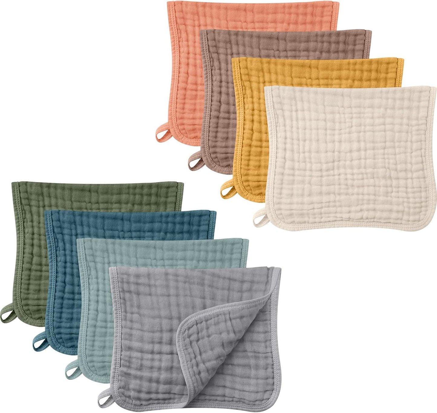 8 Packs Muslin Burp Cloths 6 Layers Unisex Baby Items Absorbent Burp Rags Colorful Muslin Washcloths for Baby Plain Soft Cotton Cloth for Babies Girls Boys, 10 x 20 Inch (Beautiful Colors)