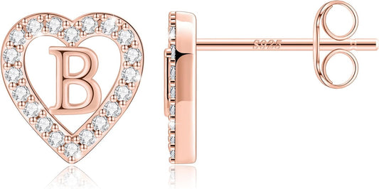Anoup Christmas Gifts for Grandkids Girls Earrings - S925 Sterling Silver Post CZ Hypoallergenic Stud Heart Initial Earrings for Women Kids Jewelry Stocking Stuffers for Teen Girls Birthday Gifts