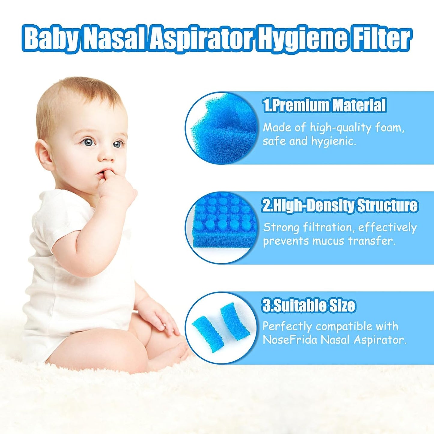 100-Pack of Premium Nasal Aspirator Hygiene Filters, Replacement for Nosefrida Nasal Aspirator Filters, BPA, Phthalate & Latex-Free