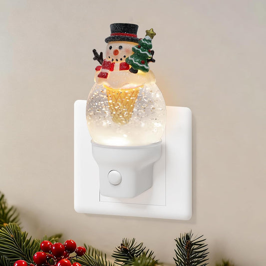 Christmas Night Light Plug into Wall Glitter Water Nightlight with USB/Outlet Options, Christmas Snowman Ice Cream Decorative Nightlight for Bedroom Holiday Decorations Gifts (Snowman Ice Cream)
