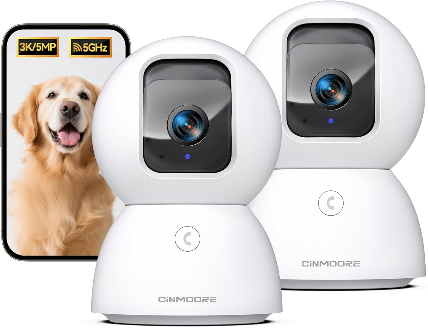 5G Security Camera Indoor 2-Pack, No-Monthly-Fee AI Tracking Facial Recognition, 3K Pet/Dog Camera with Speaker/Phone App, PTZ WiFi Baby Monitor Cameras for Home Security, 0-Glow Night Vision
